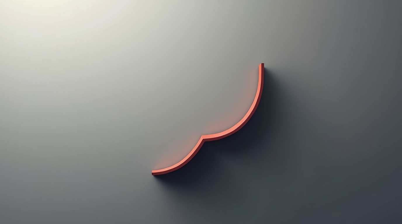Thin red upward curve fading into shadow on a matte grey background.