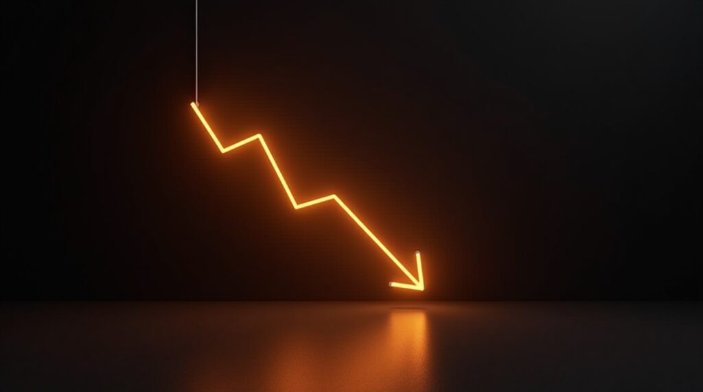 Downward orange stock graph floating above a dark surface symbolizing retail investor risks.