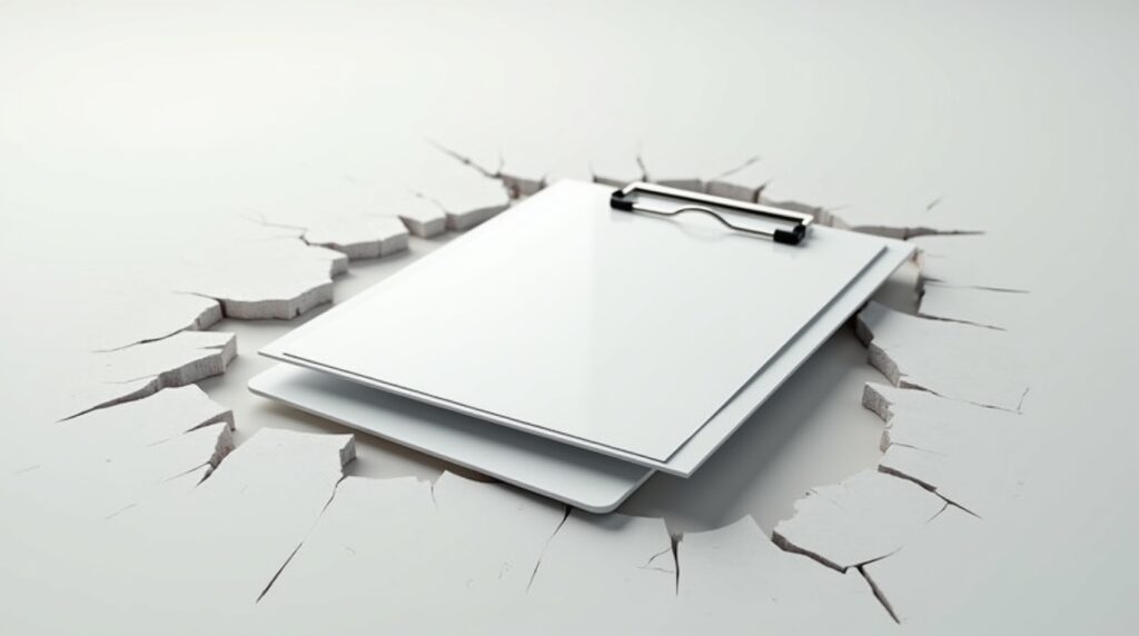 Polished report cover over a cracked surface symbolizing strain beneath modern home care systems