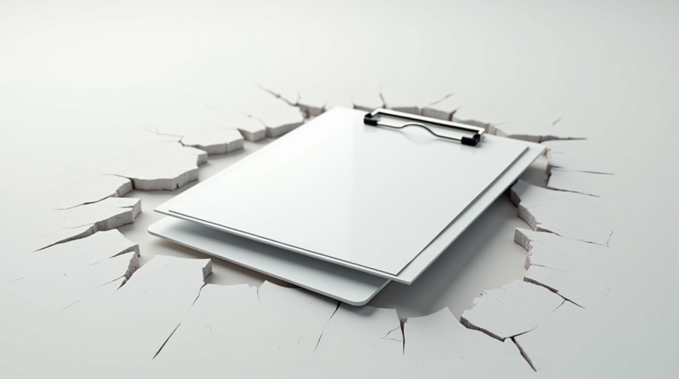 Polished report cover over a cracked surface symbolizing strain beneath modern home care systems