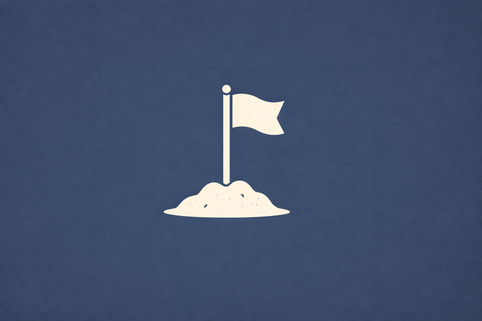 Minimalist beige flag planted in a small mound on a deep navy background, symbolizing the start of building from scratch.
