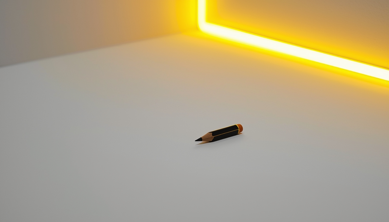 Sharpened pencil centered in neon yellow workspace symbolizing focus and mental clarity