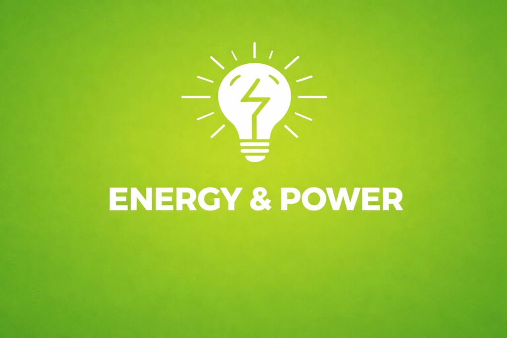 Minimalist green cover featuring a white lightbulb with lightning bolt icon and the title ‘Energy & Power’ for The Quiet Investor.