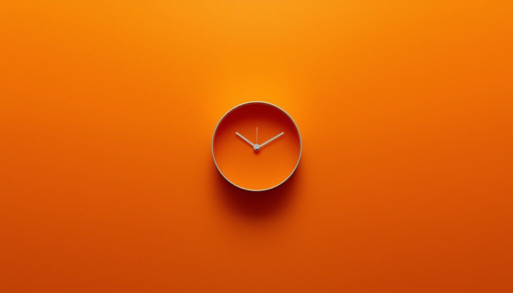 Minimalist broken clock on a bold orange background representing time as a shield in The Quiet Truth Project