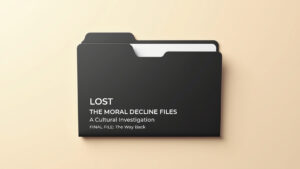 Black file folder on beige background with text for “LOST: The Moral Decline Files – FINAL FILE: The Way Back