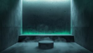 Smooth stone centered in neon green recovery space representing physical recovery and maintenance