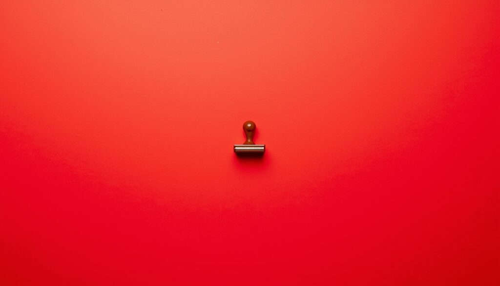 Toy stamp on a neon red background symbolizing misdirected regulation