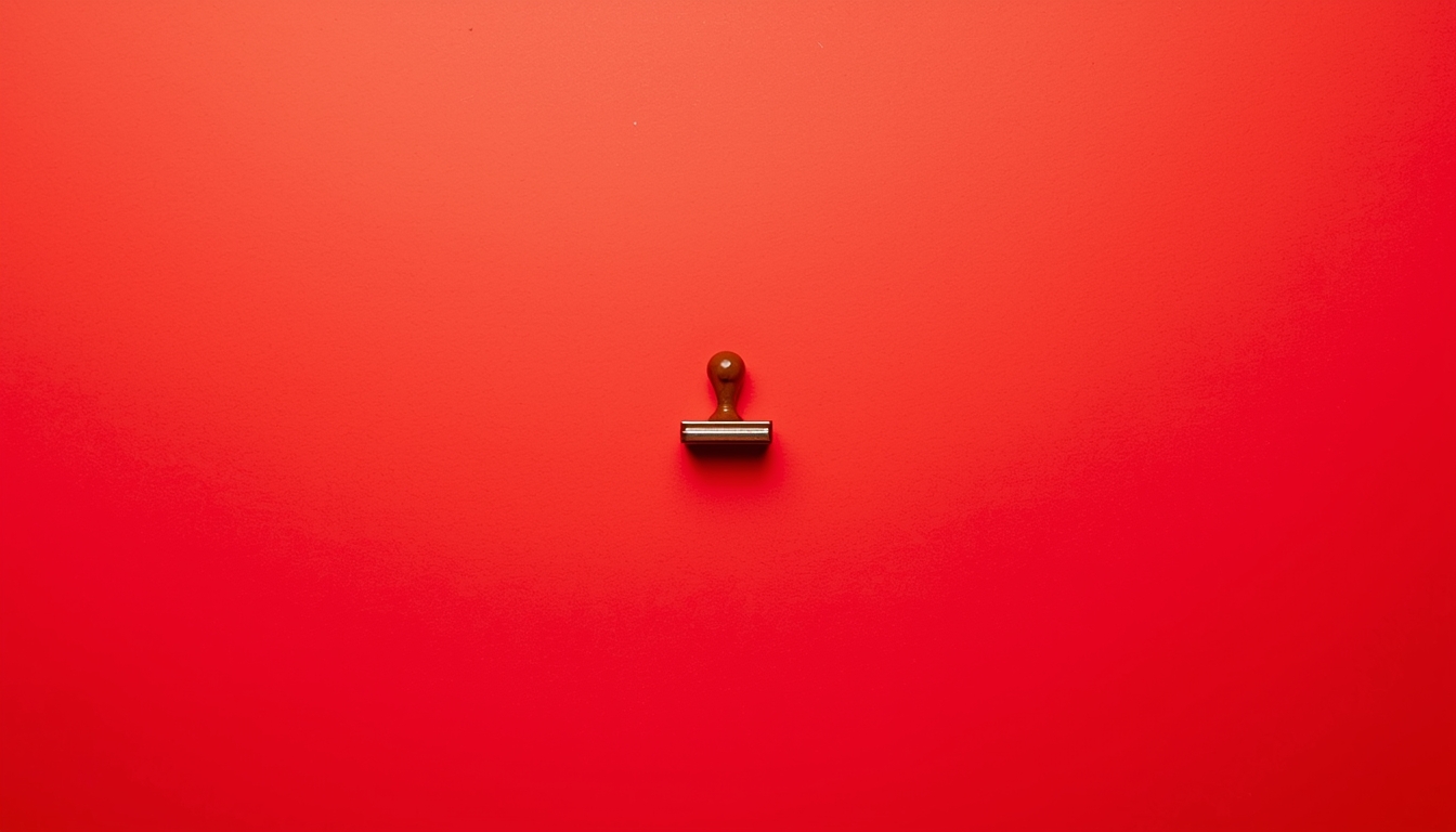 Toy stamp on a neon red background symbolizing misdirected regulation
