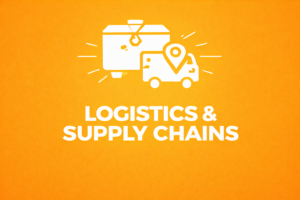 Minimalist orange cover featuring white supply chain icons and the title ‘Logistics & Supply Chains’ for The Quiet Investor series.