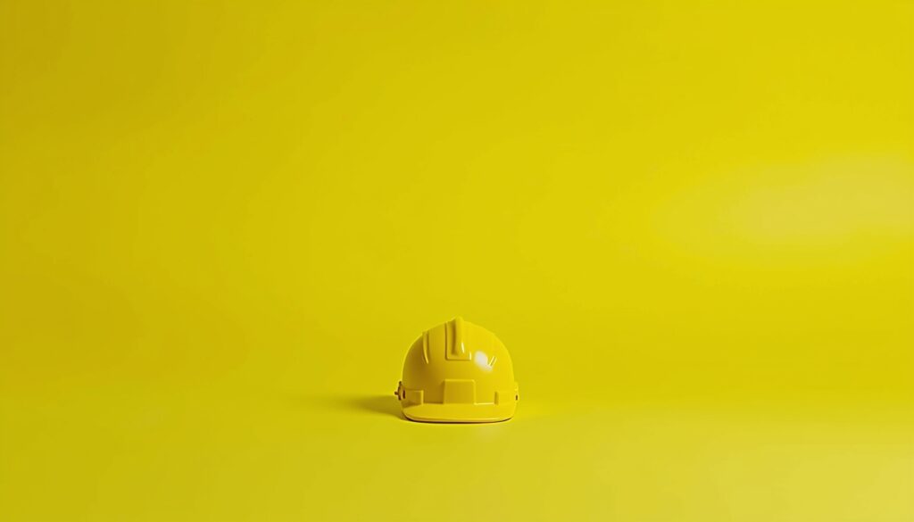 Toy construction helmet on a neon yellow background symbolizing the myth of job security