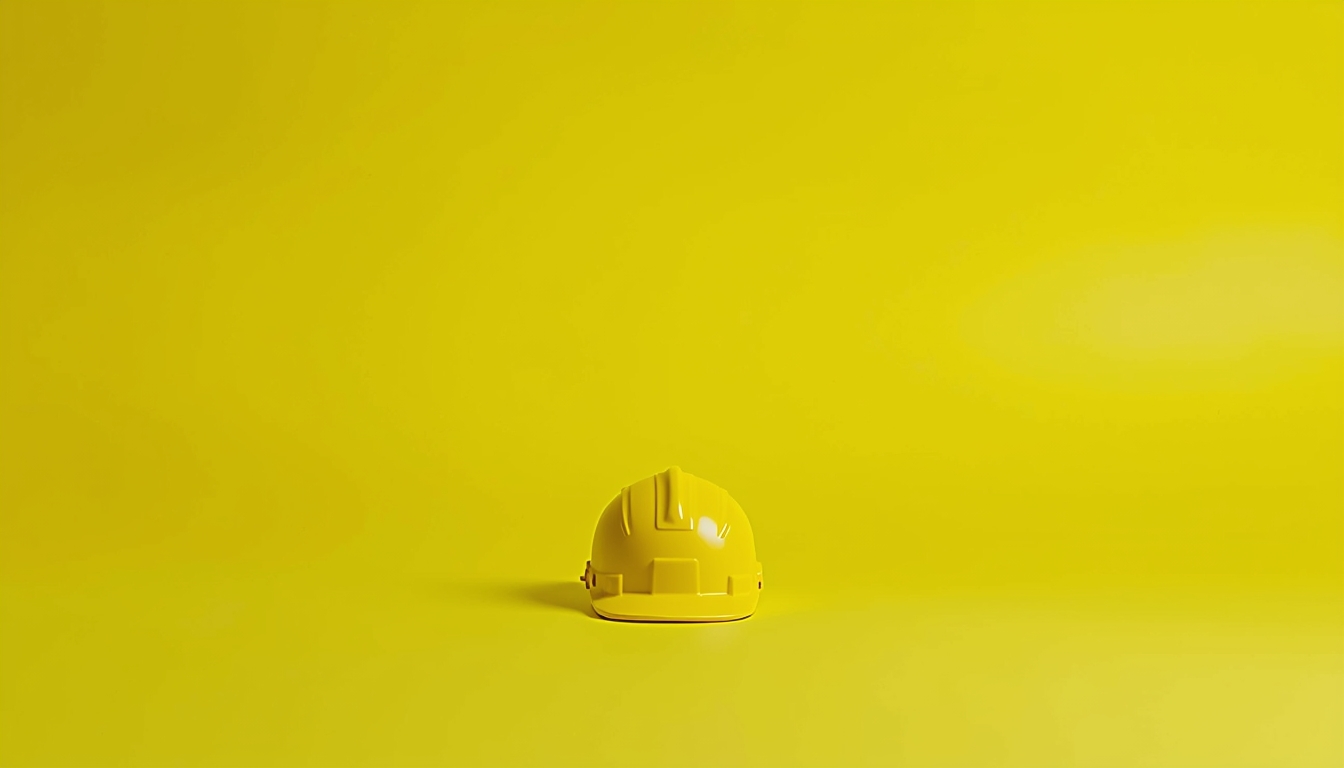 Toy construction helmet on a neon yellow background symbolizing the myth of job security