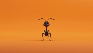 3D animated ant on orange background symbolizing first-generation effort