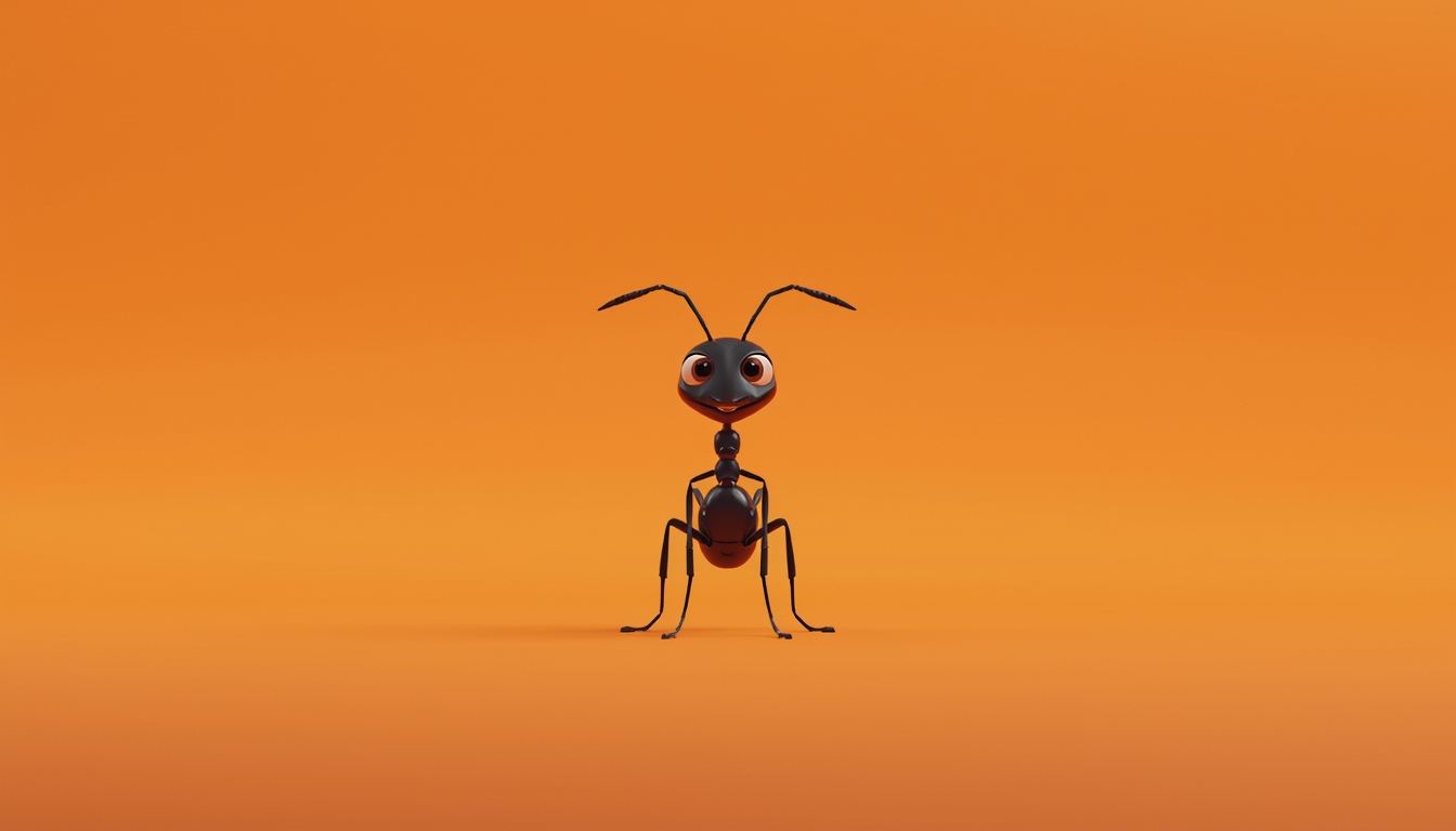 3D animated ant on orange background symbolizing first-generation effort