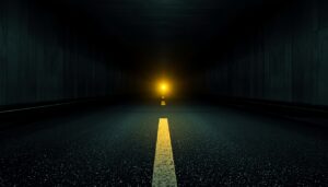 Faded road line centered in neon yellow environment symbolizing long-term health and endurance