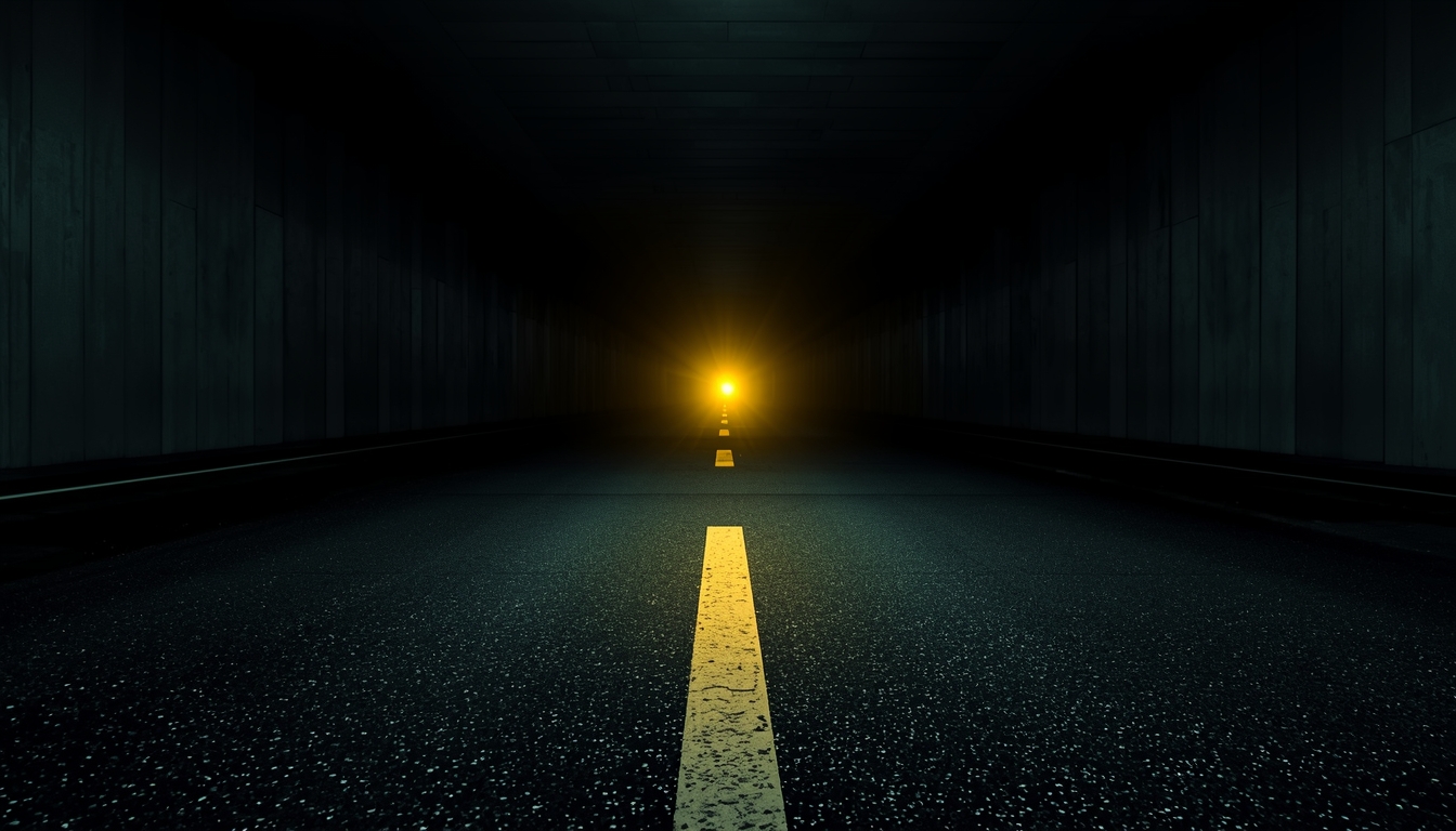 Faded road line centered in neon yellow environment symbolizing long-term health and endurance