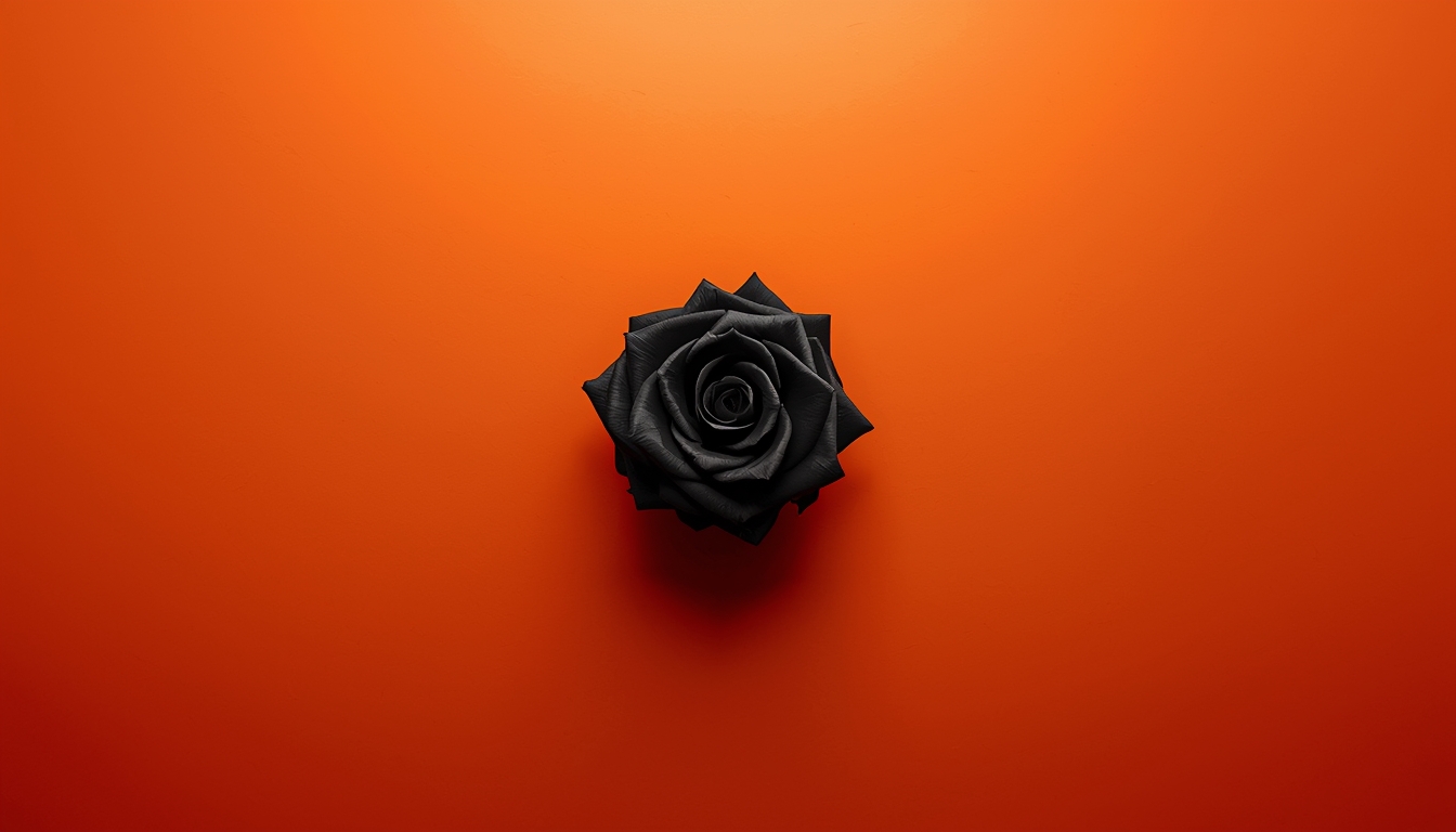Minimalist black rose on bold orange background representing loss of trust in The Quiet Truth Project