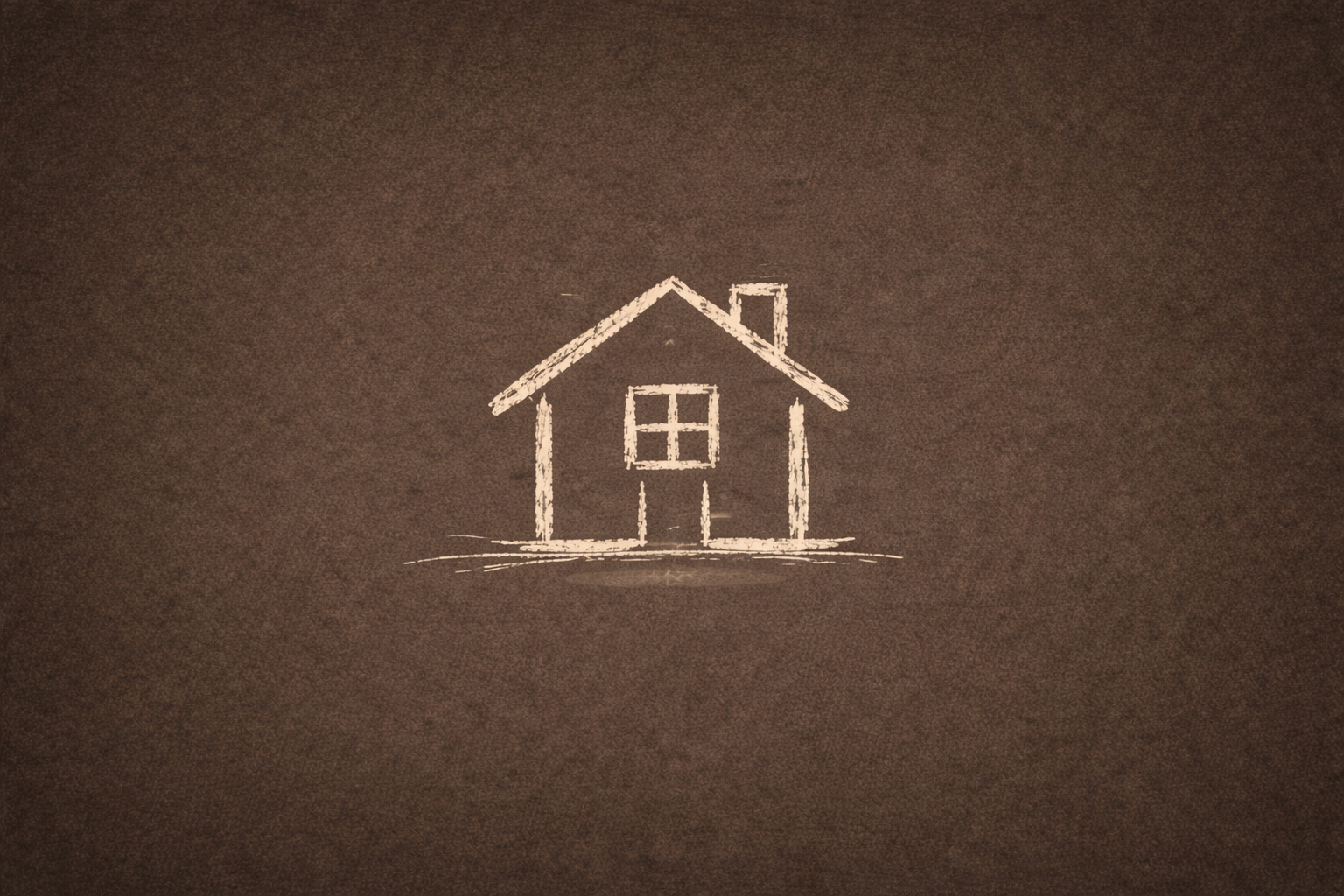 hand-drawn childlike sketch of a small crooked house centered on a warm charcoal textured background with lots of empty space