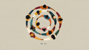 Overhead illustration of diverse people holding hands in concentric circles, symbolizing unity, shared knowledge, and the power of community in The Resistance series
